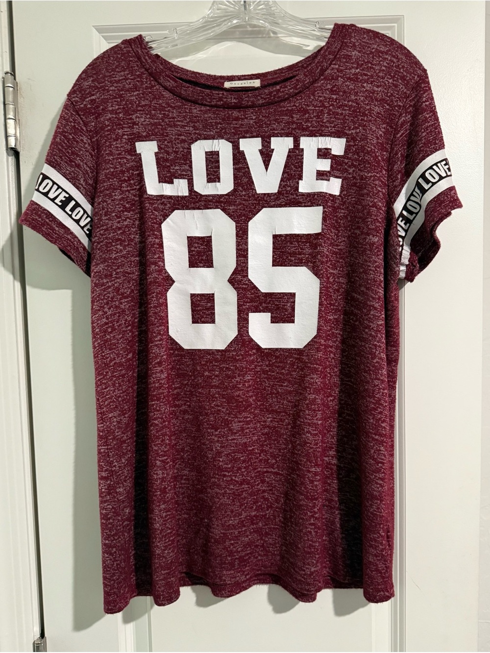 Y2K Occasion Orchid Purple Love 85 Graphic T Shirt Girl Size XL stretchy- cute